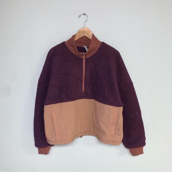 Fabletics Mallory Fleece Zip  Sweater Size Extra Large‎ Burgundy Sherpa Jacket - Picture 2 of 12